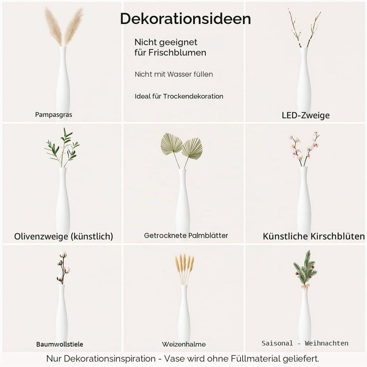 Leewadee Grosse Bodenvase für Dekozweige hohe Standvase Design Holzvase, Holz, 70 cm, Weiss 70 cm We