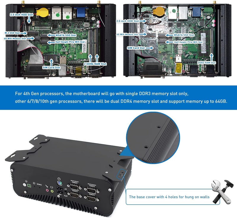 HISTTON Mini PC Lüfterlos Industrie PC Core i7-10510U 32GB RAM 512GB SSD, HDMI & VGA RS485 / 232 COM