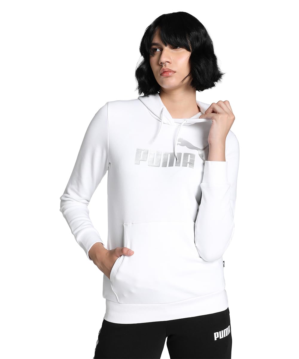 PUMA Damen Ess Logo Hoodie Tr Sweatshirt XS Puma Weiss/Silbermetallic, XS Puma Weiss/Silbermetallic