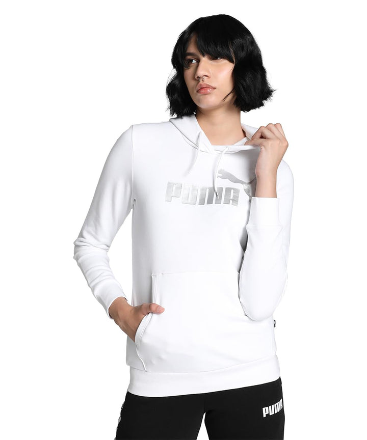 PUMA Damen Ess Logo Hoodie Tr Sweatshirt XS Puma Weiss/Silbermetallic, XS Puma Weiss/Silbermetallic