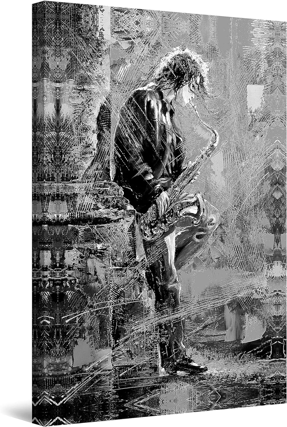 Startonight Leinwandbilder Schwarz und Weiss Junges Singen am Saxophon, Doppelansicht Überraschung M