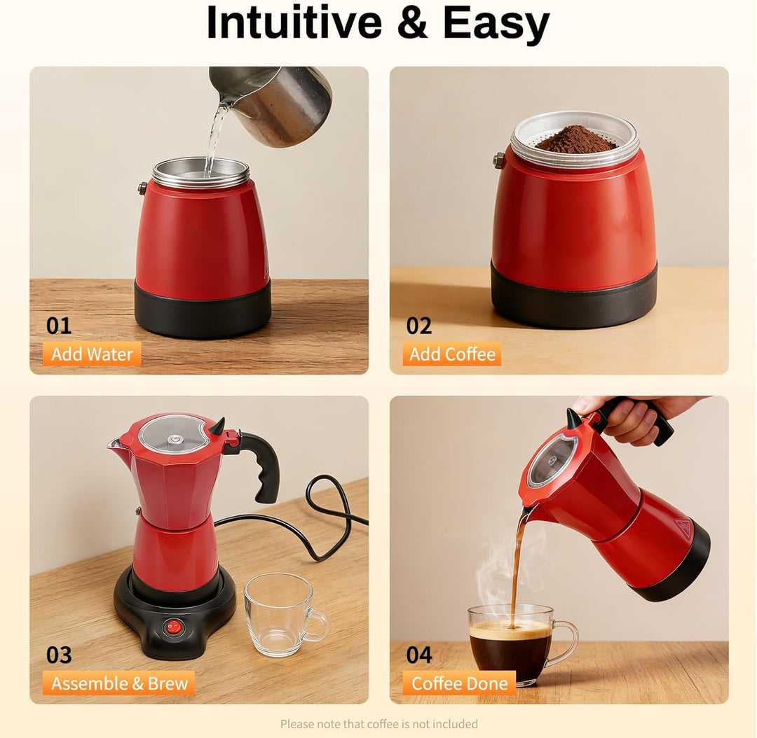 Elektrische Espressokocher &amp; Mokkakanne, 480W Moka Pot Kaffeekanne Inkl. Heizsockel, 300ML Espressok