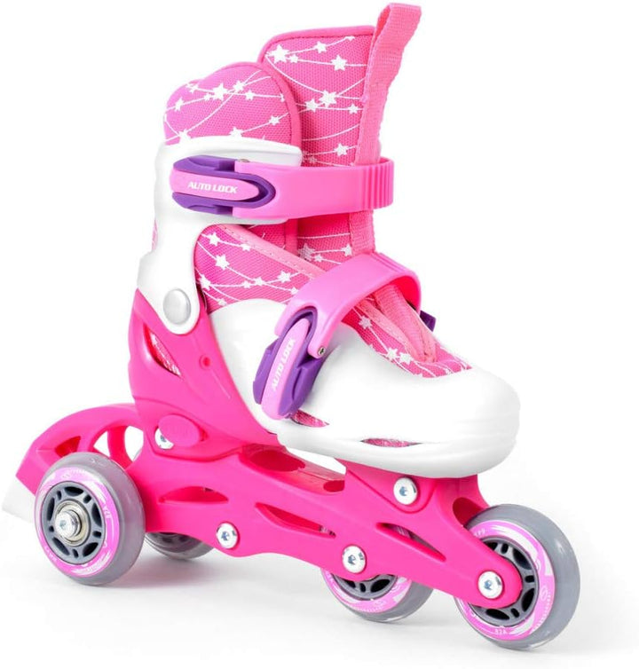 SMJ Kinder Mädchen Set 2in1 Inliner Rollschuhe VERSTELLBAR Inline Skates mit LED Rollen + Schonerset