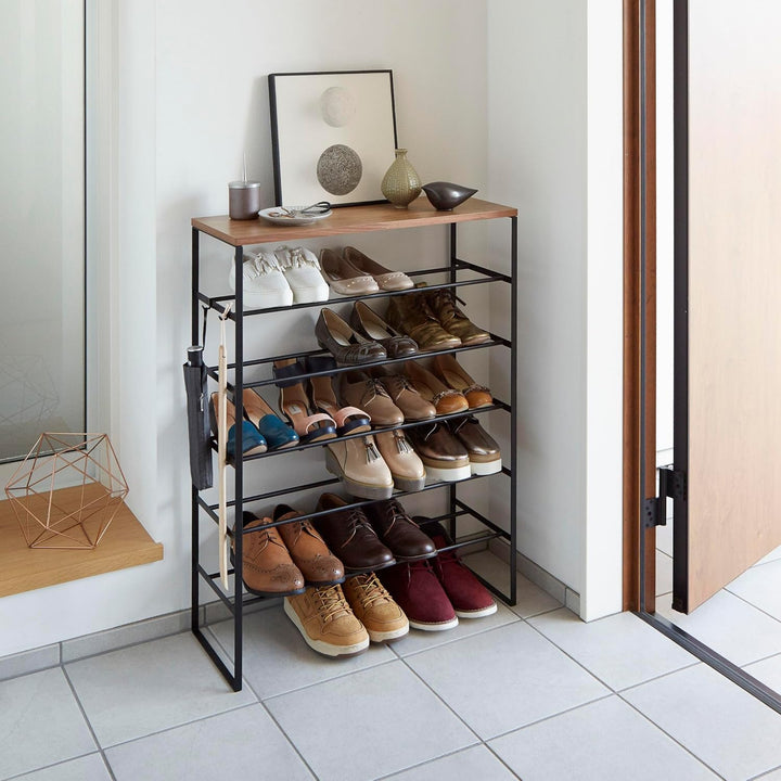 Shoe rack with wood top board - Tower - black Single Schwarz, Single Schwarz