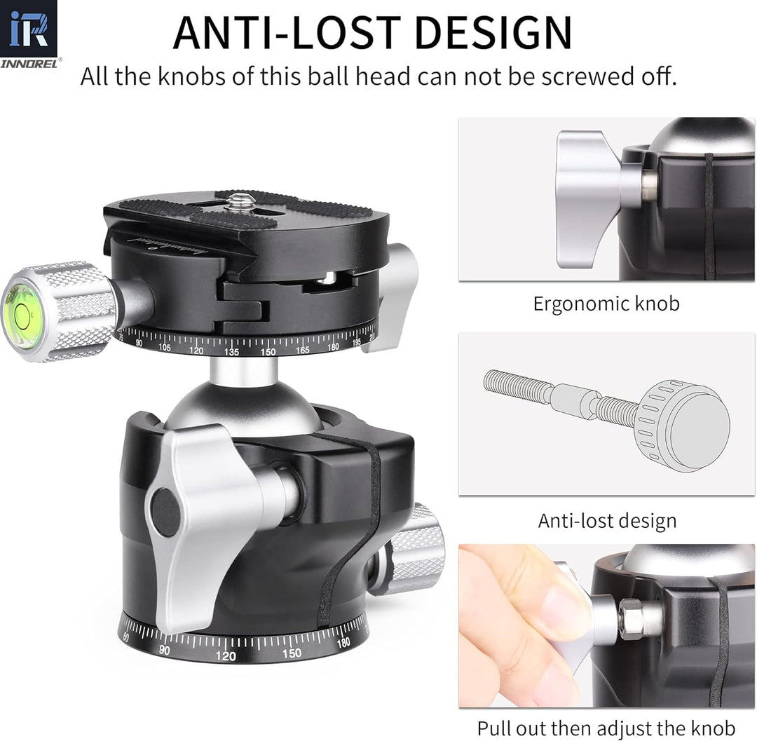 INNOREL G34 Low Profile Stativ-Kugelkopf Doppelter Panorama-Metall-Kamerastativ-Kugelkopf mit 1/4" A