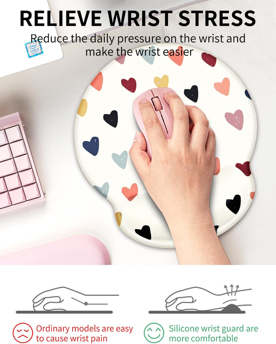 Niedlich ergonomisches Mauspad mit Handgelenkauflage,Schmerzlinderung Memory Foam Mousepad mit Rutsc