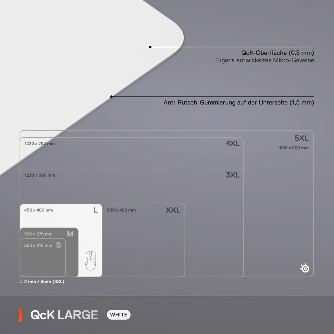 SteelSeries QcK Mauspad (Gross) – Weiss – Anti-Rutsch-Gummierung auf der Unterseite – Bestes Trackin