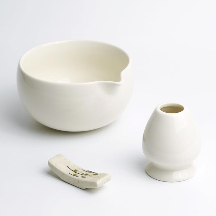 Matcha Set Beige (8-teilig) und Schale mit Ausgiesser, Premium Matcha Tee Set für Matcha Latte Zuber