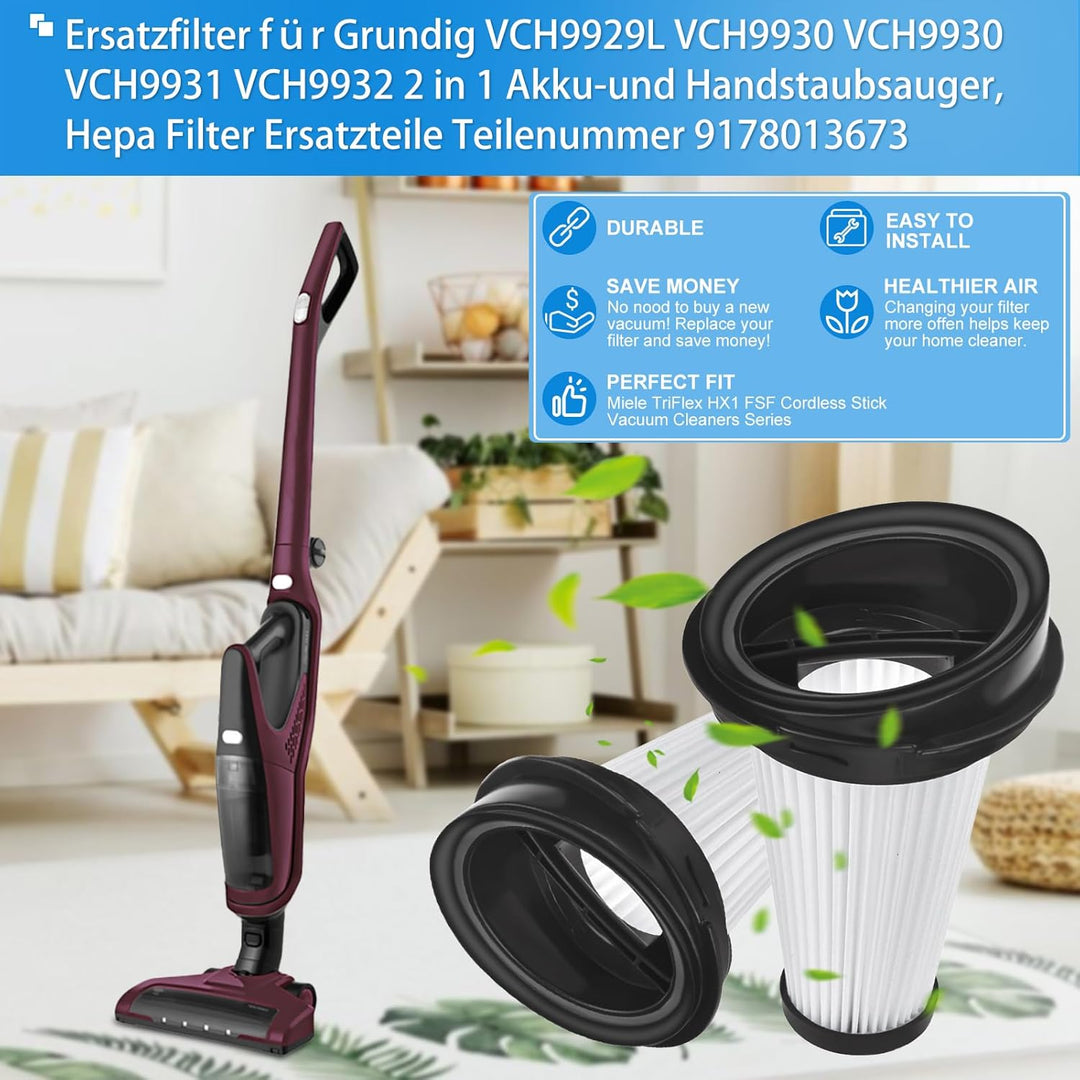 6 Stück Ersatzfilter für Grundig VCH9929L VCH9930 VCH9931 VCH9932 2 in 1 Akku-und Handstaubsauger,He