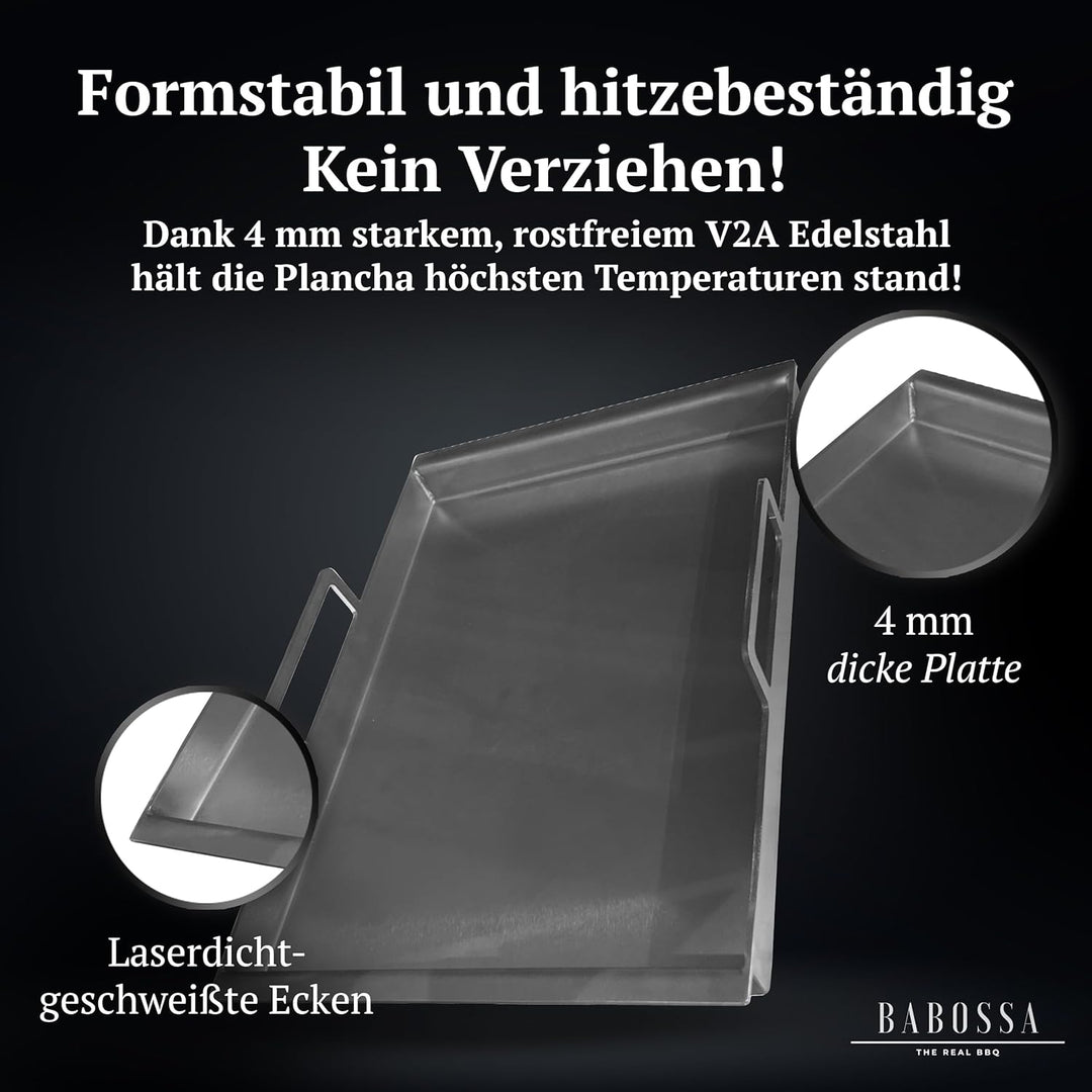 BABOSSA Premium Einsatzpfanne/Plancha kompatibel mit allen Rösle Modellen | 45x23.5cm | Massiv, verz