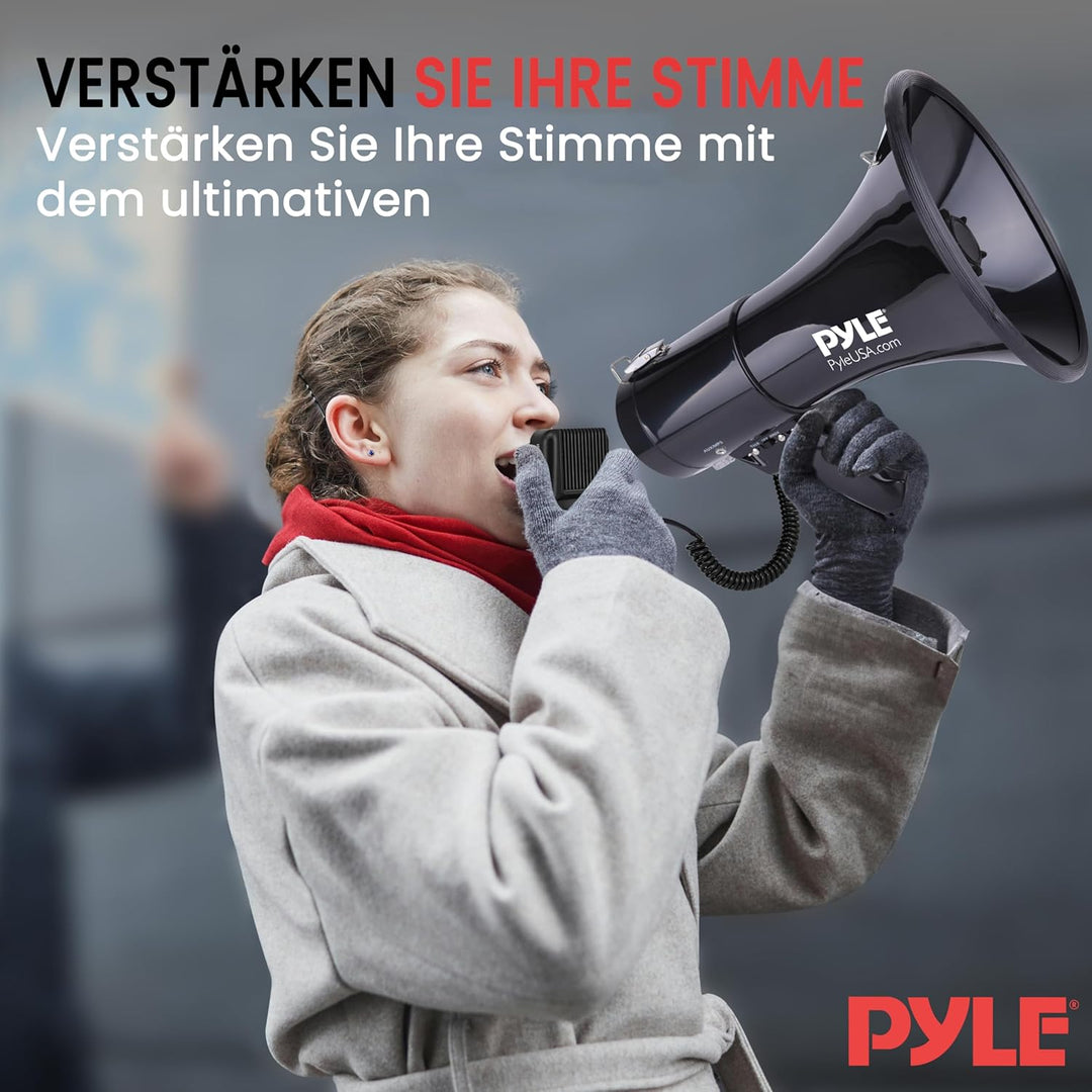 Pyle Megafon Profi Piezo Dynamische mit Aux-In für Digital Music iPod 50 Watt one Schwarz, one Schwa