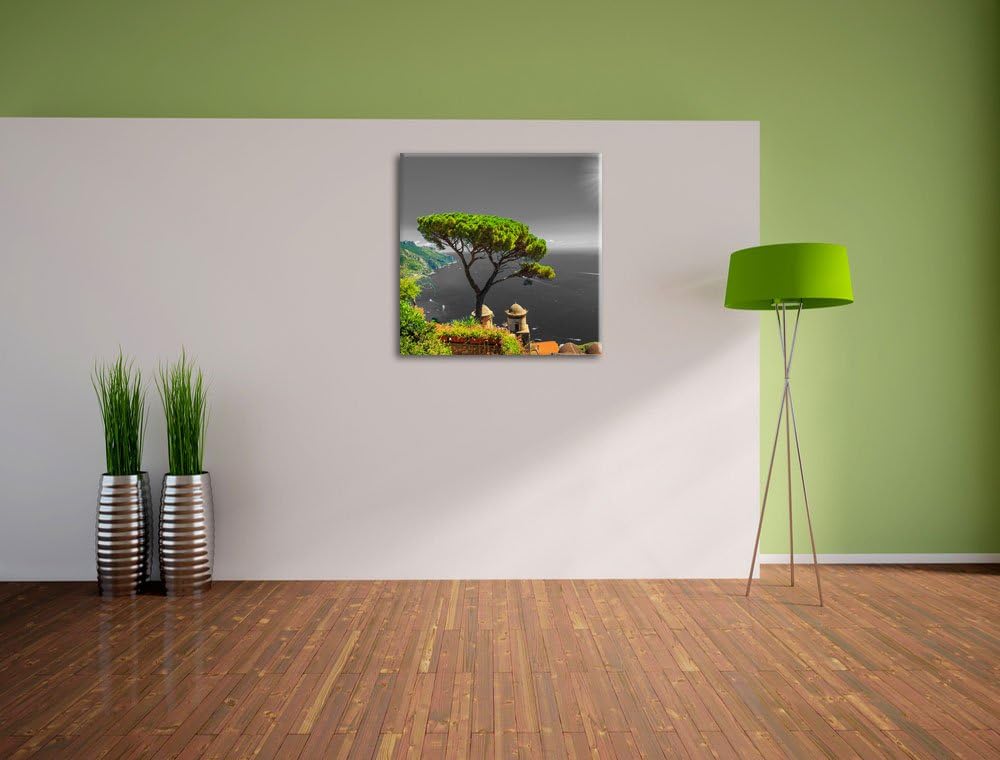 Pixxprint Baum am Mittelmeer als Leinwandbild/Grösse: 70x70 cm/Wandbild/Kunstdruck/fertig bespannt,