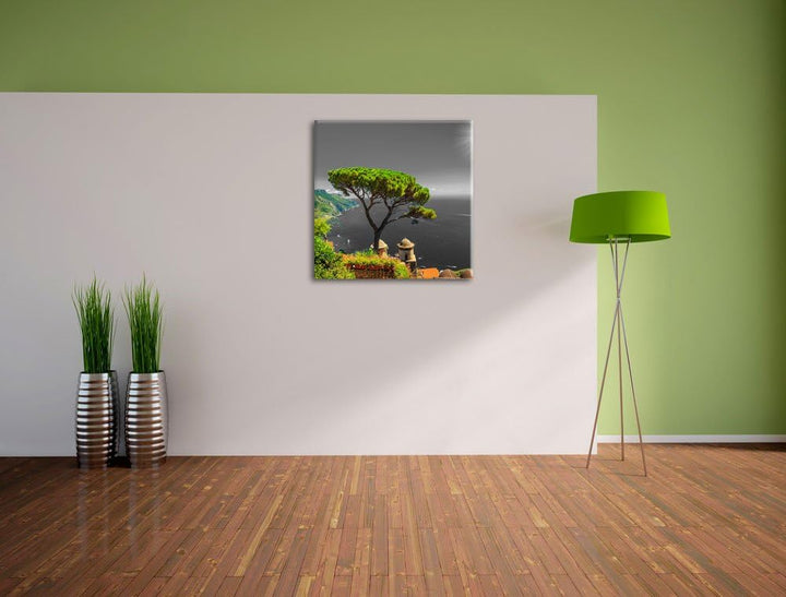Pixxprint Baum am Mittelmeer als Leinwandbild/Grösse: 70x70 cm/Wandbild/Kunstdruck/fertig bespannt,