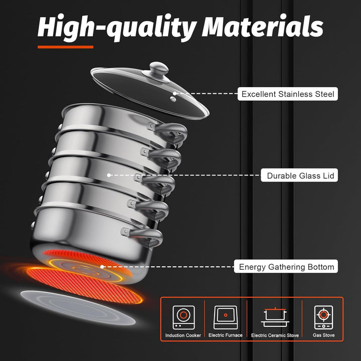 Edelstahl Dampfkocher Kochtopf Set 365x395mm 5 Etagen Dampfgarer 30cm Durchmesser des Topfes Mantowa