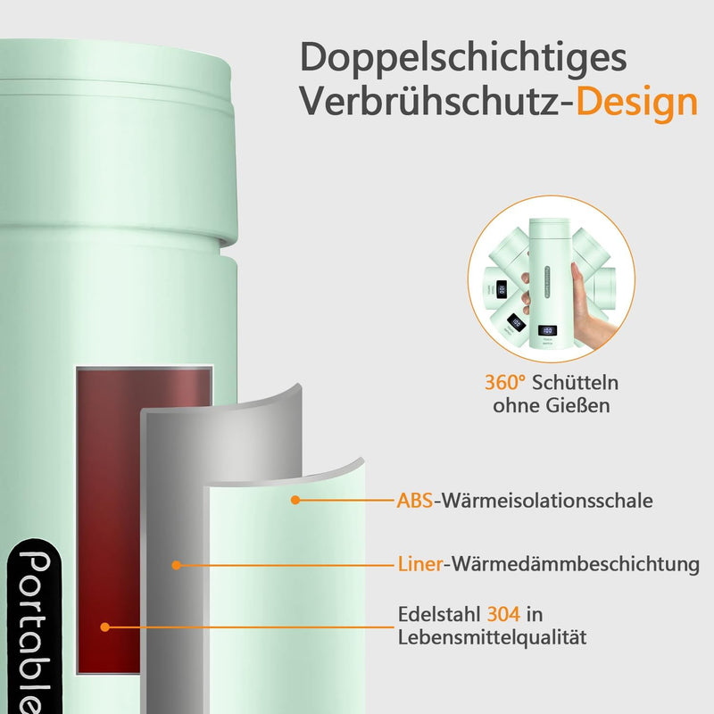 Reise Wasserkocher Klein, Elektrische Wassertasse,220V 300W Schnellkoch-Teekanne-Heizbecher mit Temp