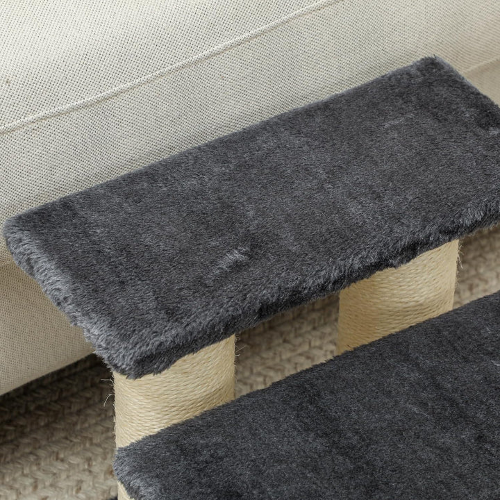PawHut Tiertreppe Katzentreppe 3 Stufen Hundetreppe Treppe für Katze und Hunde Plüsch Dunkelgrau 45