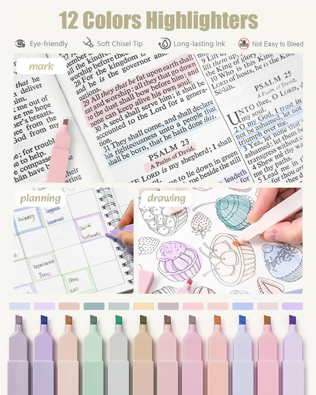 Four Candies 39 Stück Schulsachen mit Mäppchen, 12 Pastell Textmarker, 5 Gelstifte, 6 Druckbleistift