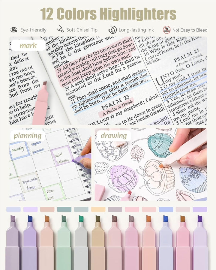Four Candies 39 Stück Schulsachen mit Mäppchen, 12 Pastell Textmarker, 5 Gelstifte, 6 Druckbleistift