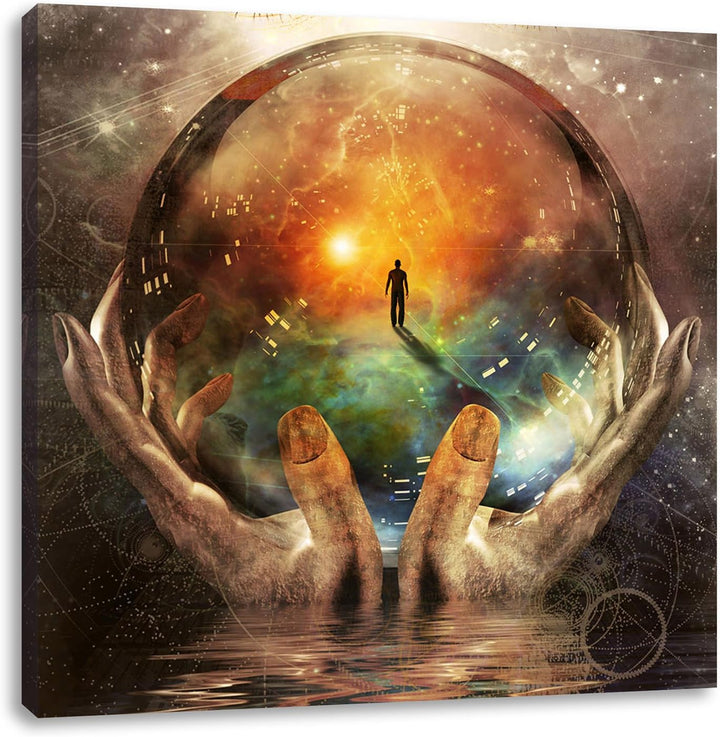 Pixxprint Glaskugel mit Hintergrund als Leinwandbild/Grösse: 70x70 cm/Wandbild/Kunstdruck/fertig bes