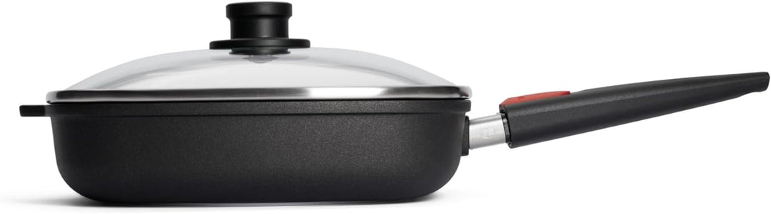 WOLL Set: nowo Titanium Gusspfanne, viereckig 28 x 28 cm, 6,5 cm hoher Rand, mit abnehmbarem Stiel,