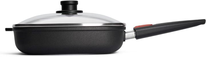 WOLL Set: nowo Titanium Gusspfanne, viereckig 28 x 28 cm, 6,5 cm hoher Rand, mit abnehmbarem Stiel,