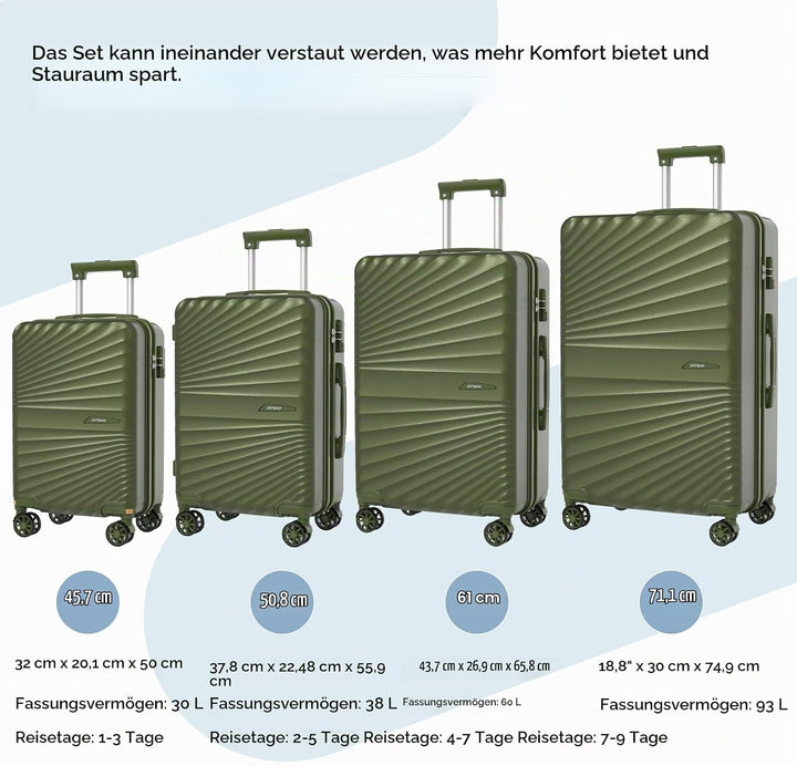 Joyway Kofferset 6tlg Hartschale Leicht mit 4 Rollen und TSA-Schloss Der Gepäcksets Enthält 1 Multif