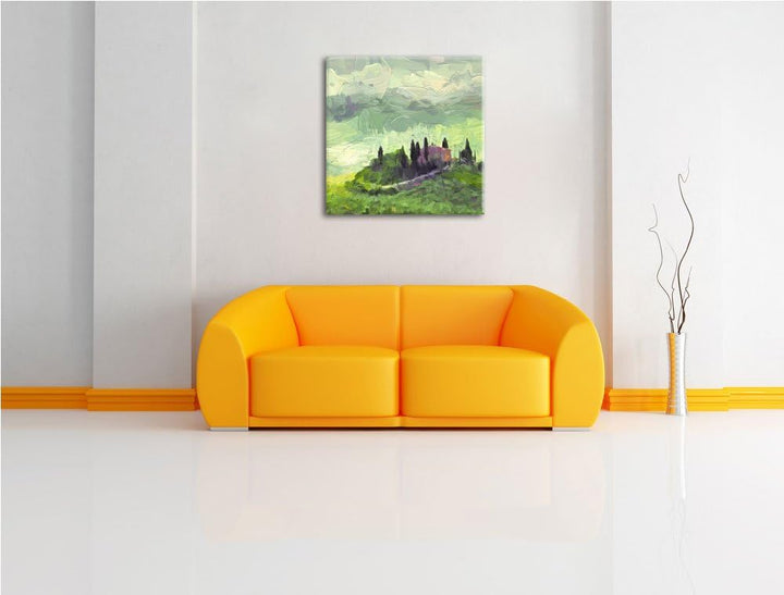 schöne Toskana Landschaft, Format: 70x70 auf Leinwand, XXL riesige Bilder fertig gerahmt mit Keilrah