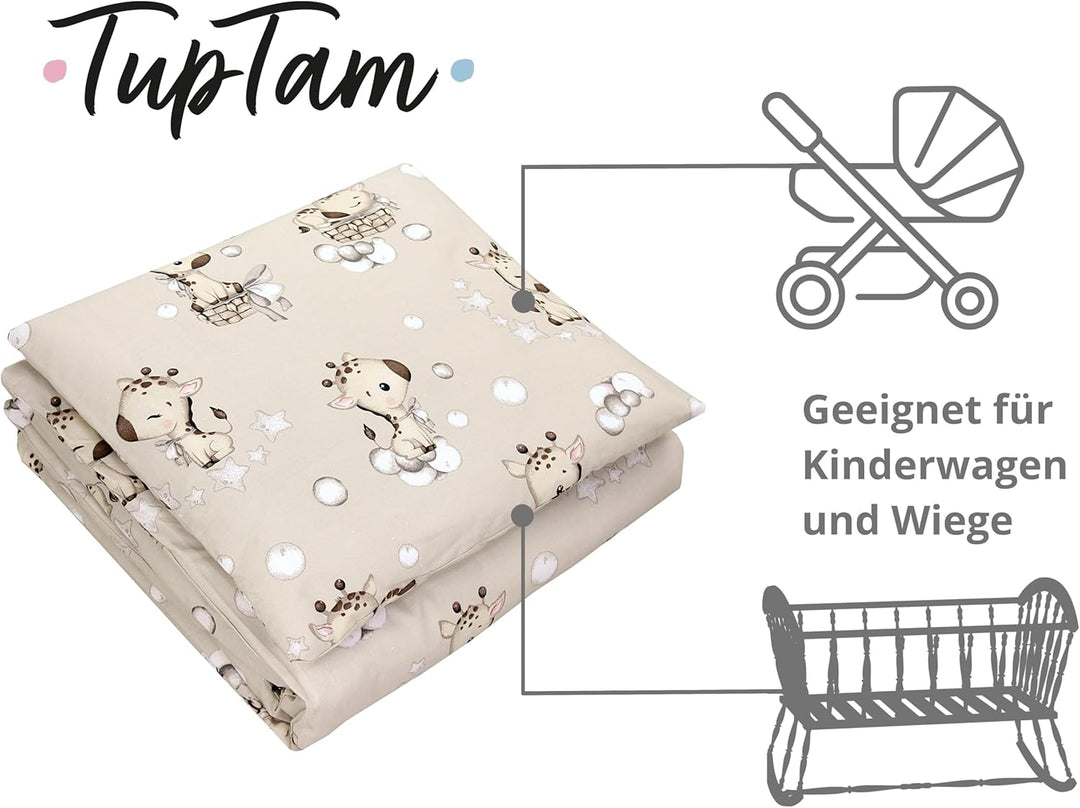 TupTam Unisex Baby Wiegenset 4-teilig Bettwäsche-Set: Bettdecke und Kopfkissen mit Bezug, Farbe: Gir