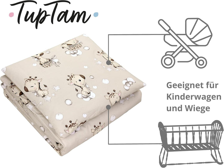TupTam Unisex Baby Wiegenset 4-teilig Bettwäsche-Set: Bettdecke und Kopfkissen mit Bezug, Farbe: Gir
