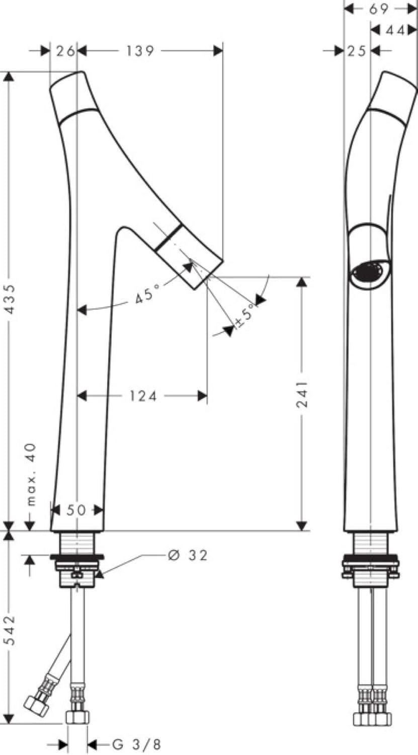 AXOR Wasserhahn Starck Organic 2-Griff (Armatur mit Auslauf Höhe 240 mm, ohne Ablaufgarnitur)
