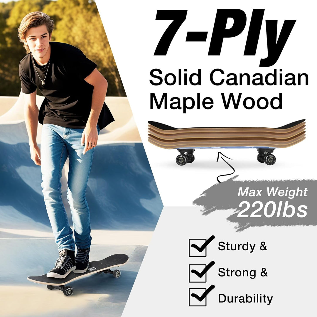 BELEEV Skateboard 31x8 Zoll Komplette Cruiser Skateboard für Kinder Jugendliche Erwachsene, 7-Lagige