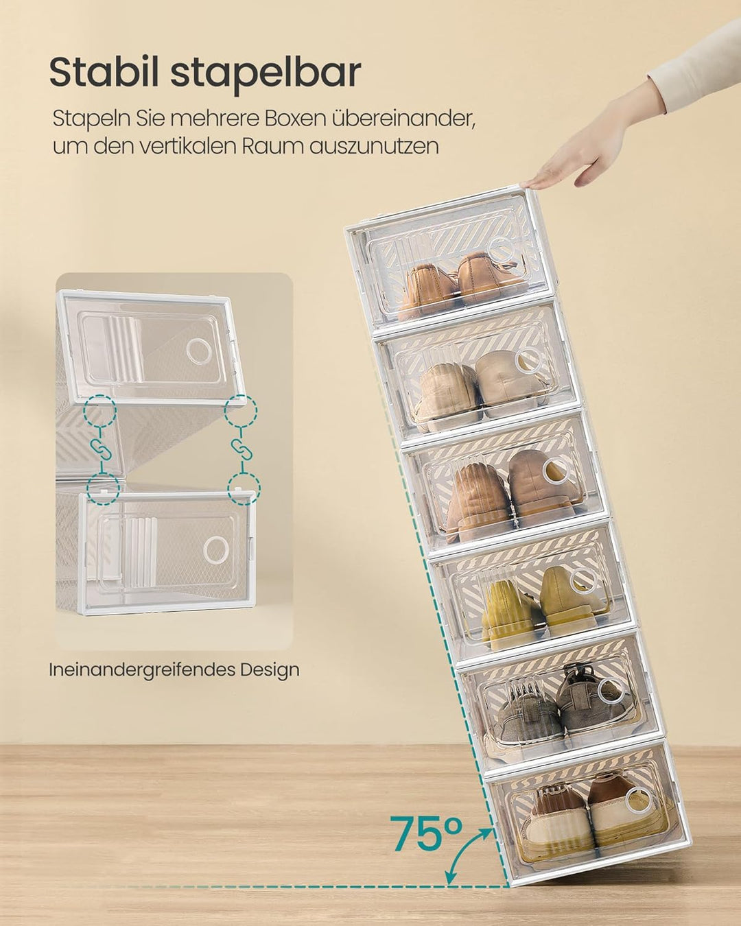 SONGMICS Schuhboxen, 18er Set, Aufbewahrungsbox für Schuhe, robust, faltbar und stapelbar, für Schuh