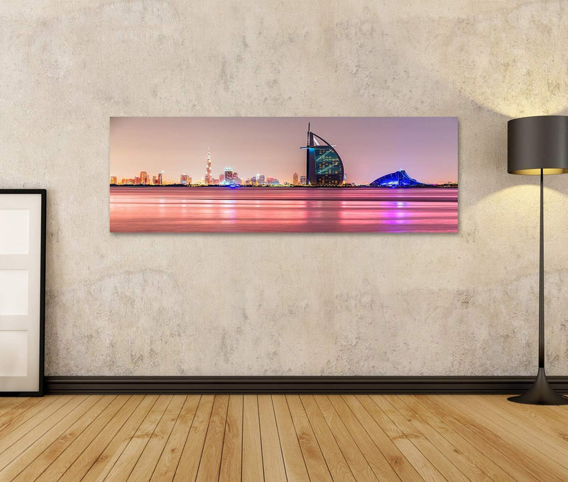 Bild auf Leinwand Burj Al Arab Dubai Hotel Pink Sky und Meer Wandbild Poster Kunstdruck Bilder Forma