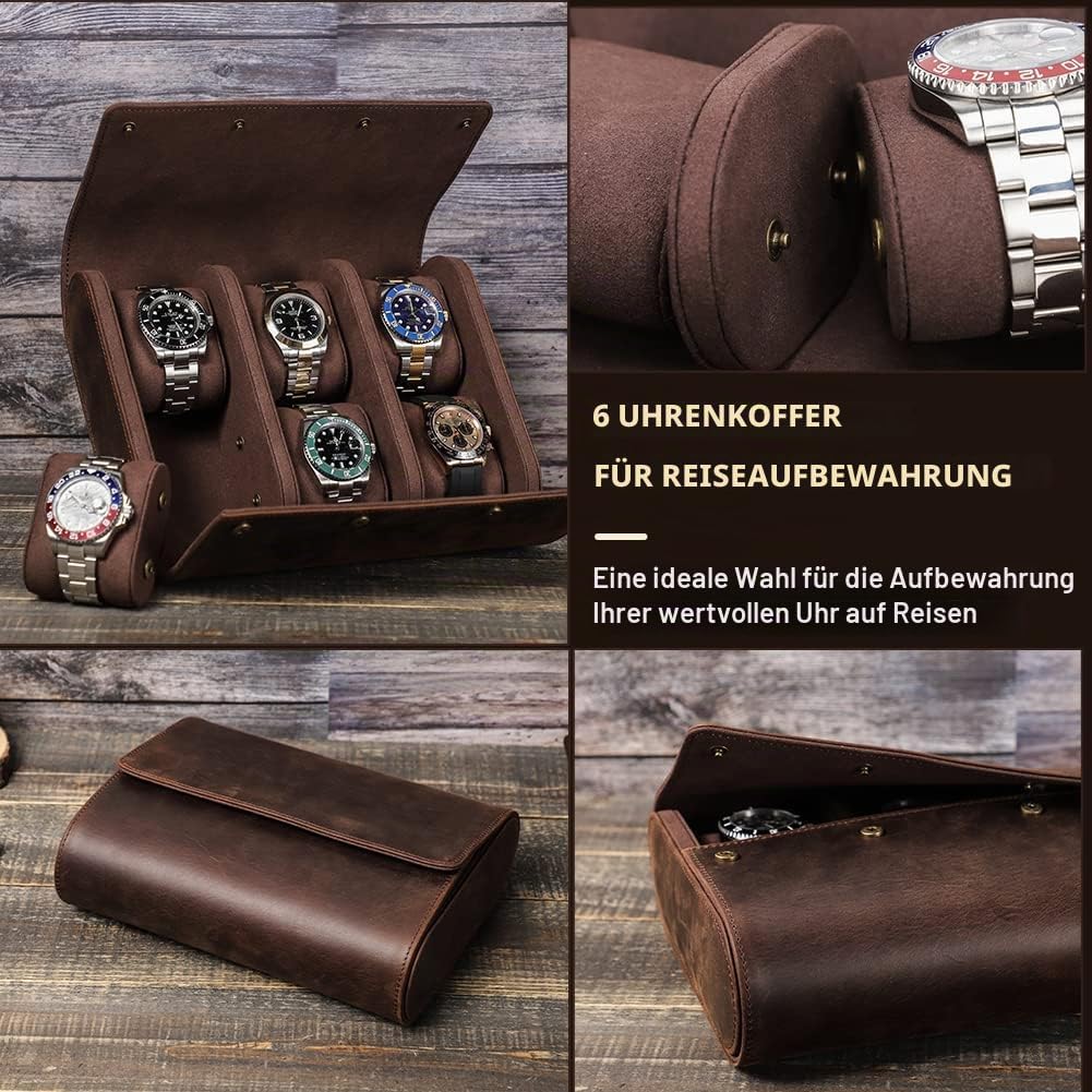 Hiram Uhrenrolle aus echtem Leder, 6 Uhren, Reiseboxen, Business-Geschenk für Männer, Reiseaufbewahr