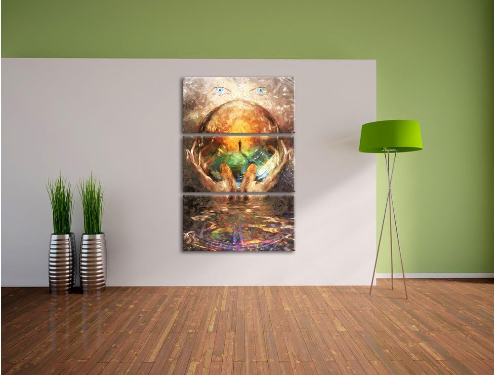 Pixxprint Glaskugel mit Hintergrund als Leinwandbild/Grösse: 3 Teilig (120x80 cm) cm/Wandbild/Kunstd