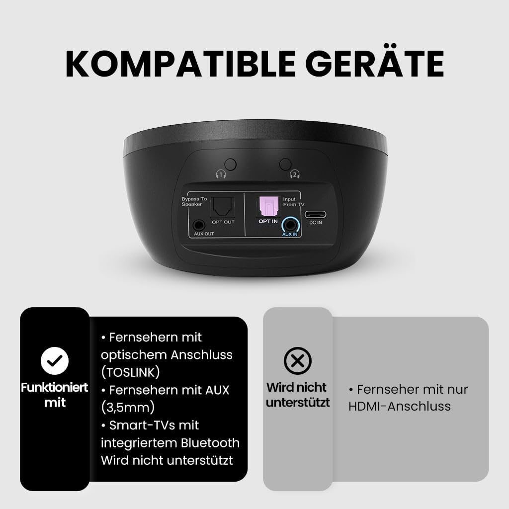 Avantree Medley Pebble - Open-Ear Funkkopfhörer Kabellos für TV Fernseher mit Bluetooth-Transmitter