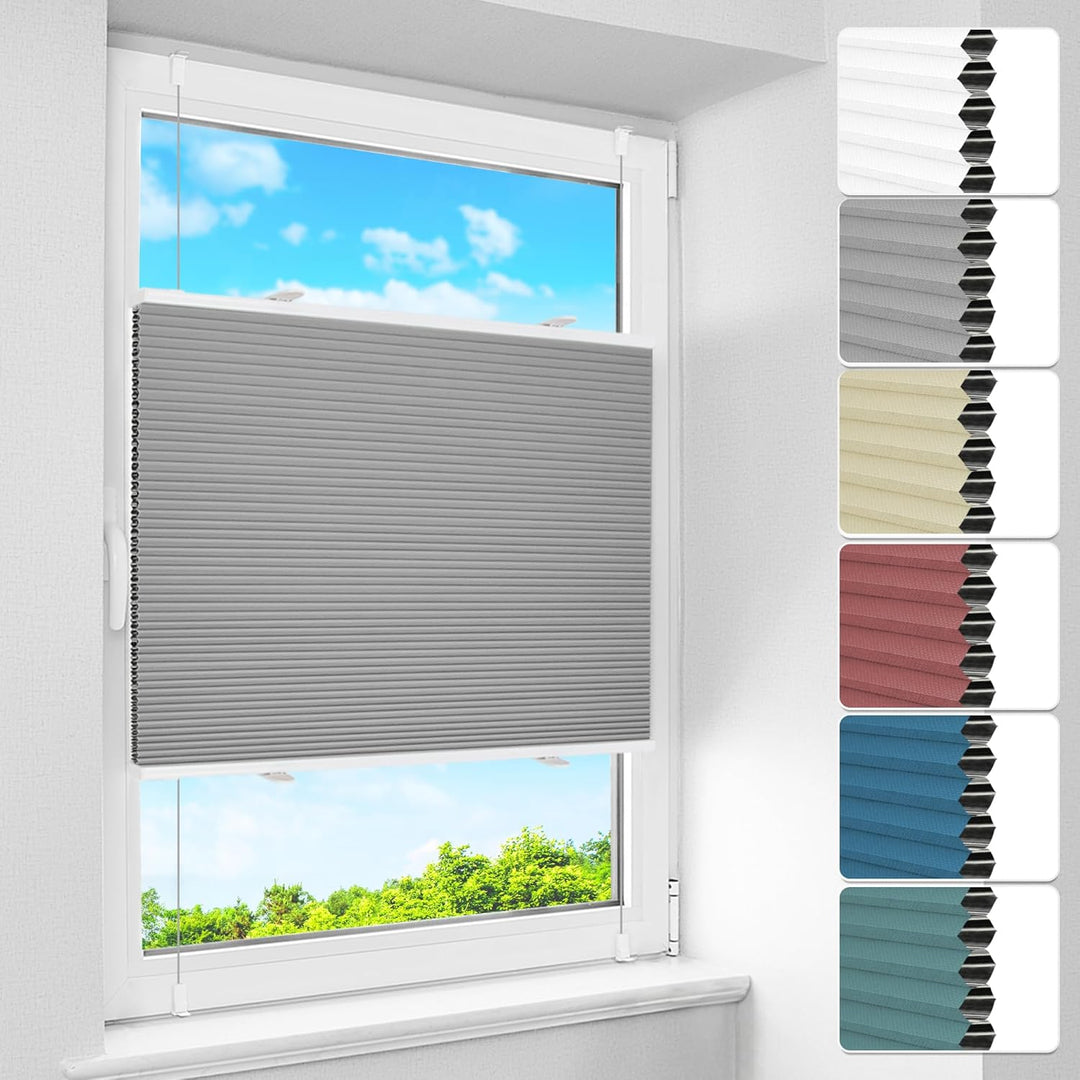 BelleMax Wabenplissee ohne Bohren verdunkelung Thermo plissee klemmfix, Hellgrau-weiss 40x80cm 100%