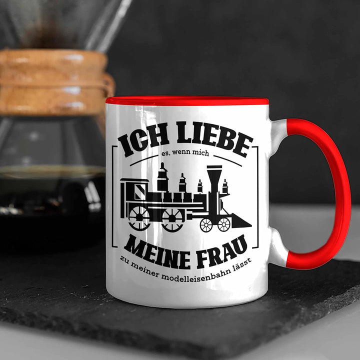 Trendation - Lustige Modelleisenbahn Tasse Geschenk für Eisenbahner (Rot), Rot