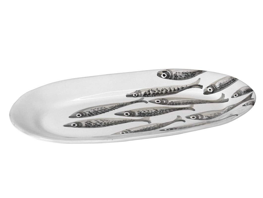 Virginia Casa Servierplatte Marina Sardine Fische 41x19cm weiss grau Keramik