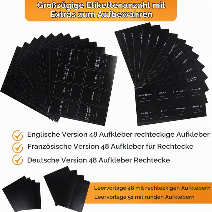 FoiiLiio Gewürzgläser Eckig Set mit SilbrigDeckel, 24er 120ml Gewürzbehälter Glas mit Streueinsatz,