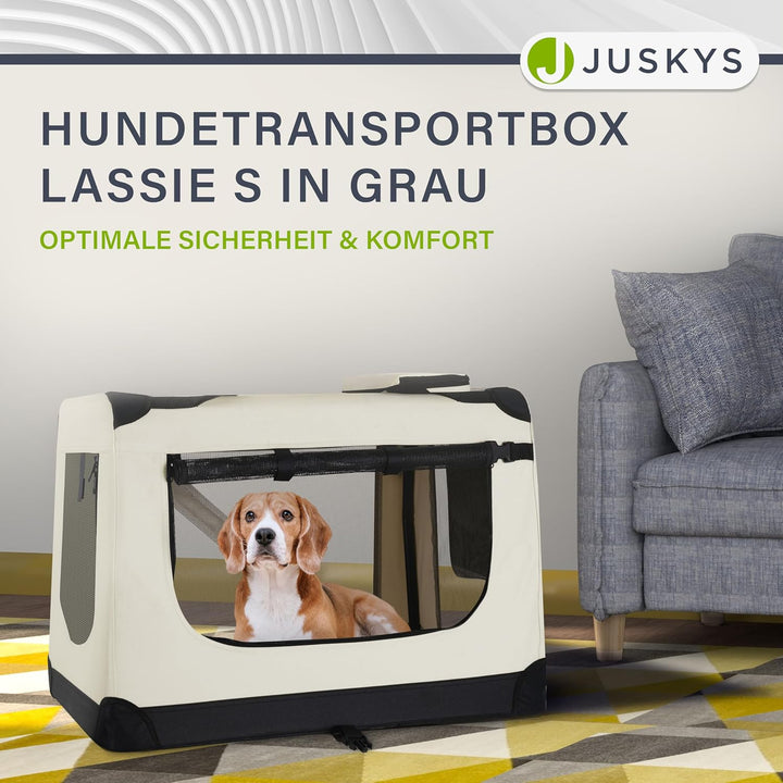Juskys Hundetransportbox Lassie M faltbar & tragbar 42x60x44 cm mit Decke, Tasche & Griffen - Faltba