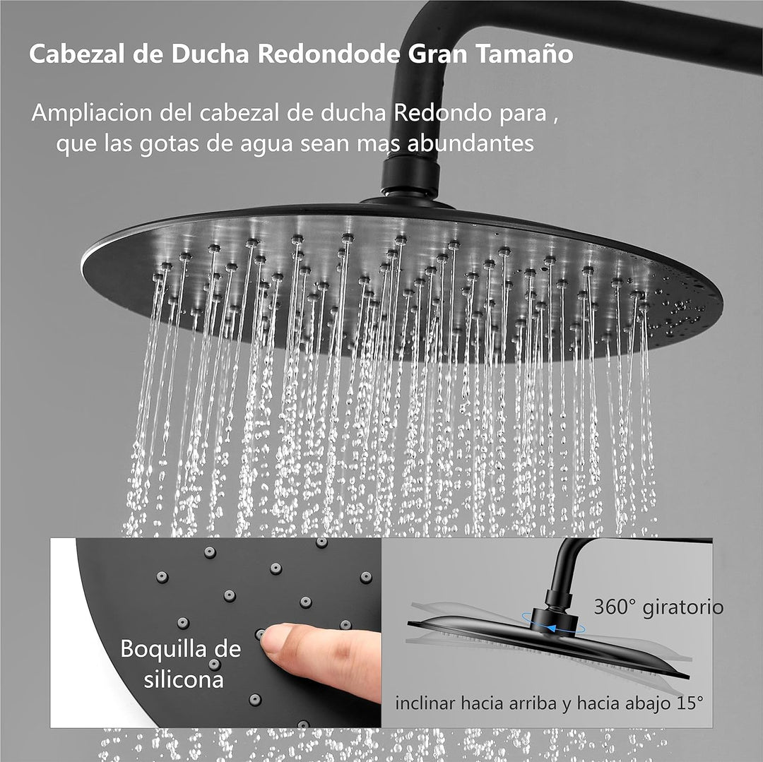 YOOZENA Duschsäule Schwarz, Duschsäule mit Wasserhahn, Regendusche 25 cm, Höhenverstellbar, Chrom, R