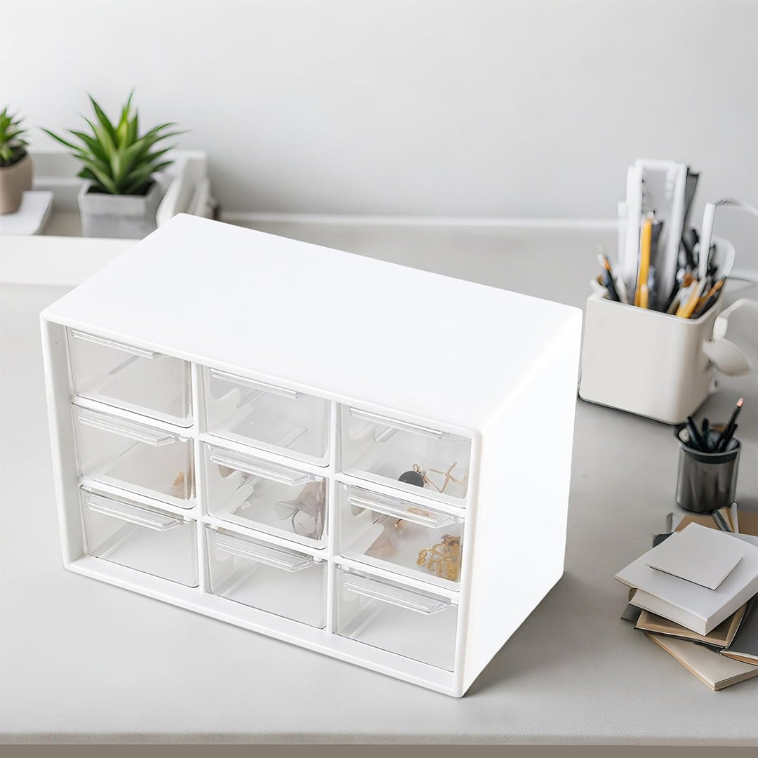 NAMYEUT 6 Stück Bastelbox Aufbewahrung mit 9 Schubladen, 18x12x10cm Mini Schubladenbox Weiss, Kleine
