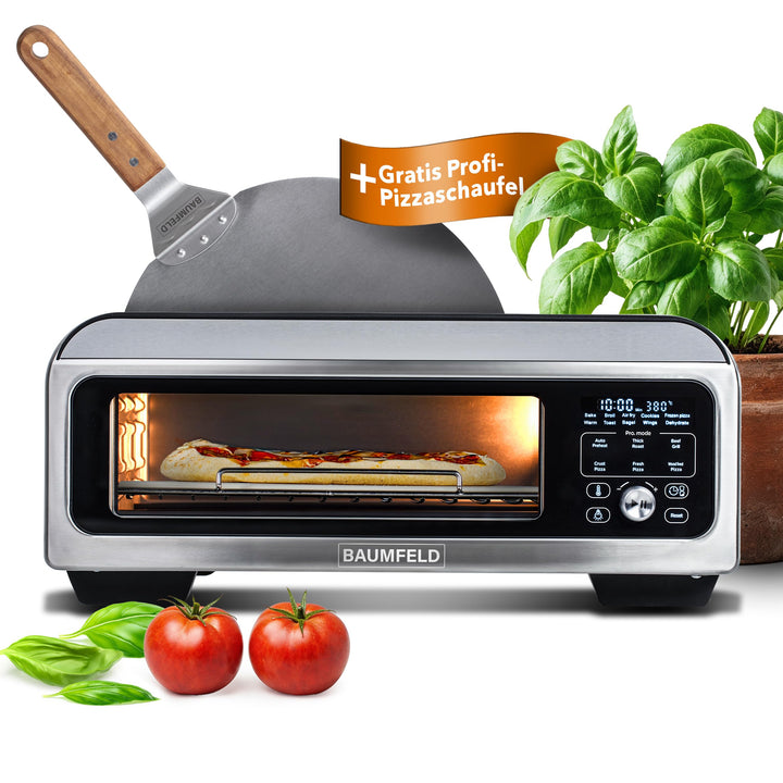 BAUMFELD PizzaAirfryer400 black - 12 in 1 Multifunktionsofen, Pizzaofen, 400 °C, tragbar, Grillen, P