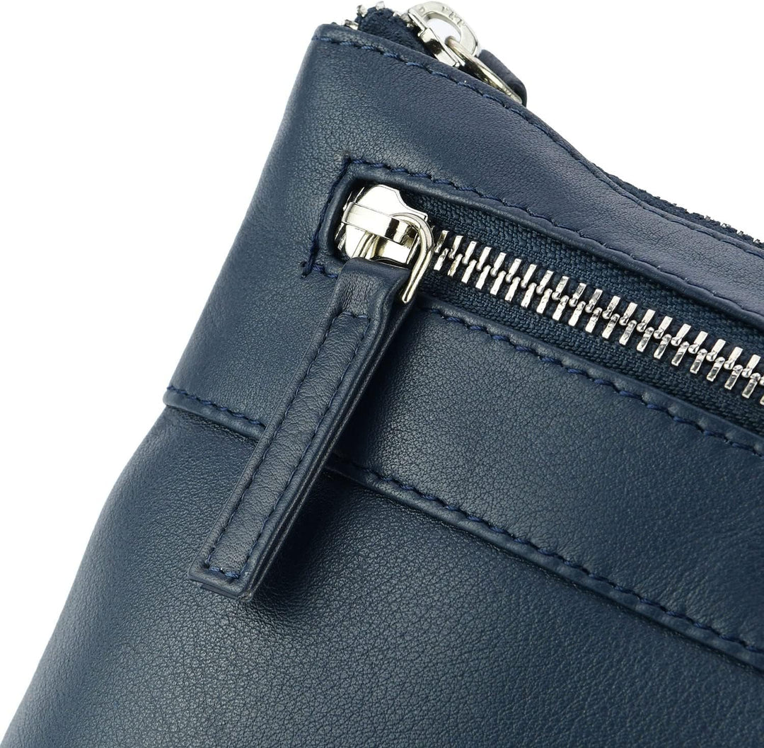 Biagiotti Herren-Handtasche mit verstellbarem Schultergurt, mehrere Taschen aus echtem Leder Blau Gr