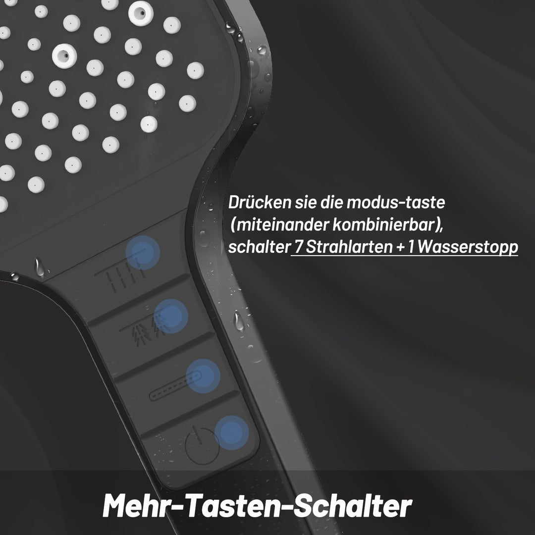 VEHHE Duschkopf, 7 Strahlarten Duschkopf Regendusche mit Stopptaste, Duschkopf Wassersparend, Einhan