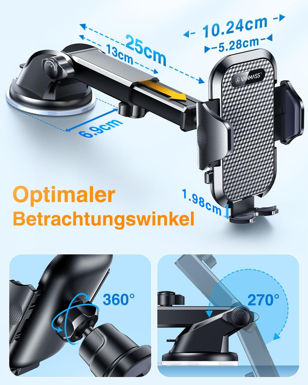 VANMASS [2023 Patent Pro] Universal Handyhalterung Auto [Upgrade SGS-Militärstandard Stossfest] 360°