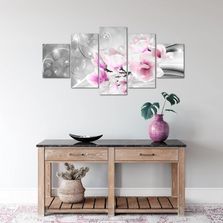 Runa Art Wandbilder Blumen Abstrakt 5 Teilig Bild auf Vlies Leinwand Deko Wohnzimmer 3D Optik Grau R