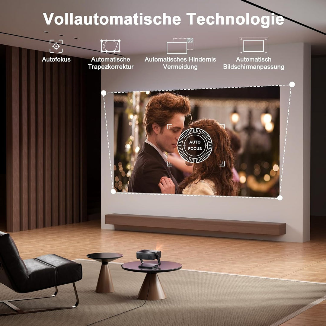 Smart Beamer 4K【Netflix-Fähig &amp; Dolby Audio】 Auto Fokus/6D Trapezkorrektur Beamer Full HD 1080P, VOP
