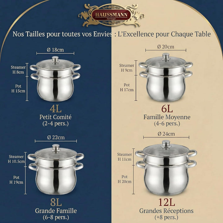 Haussmann Héritage 3 Stück Couscous-Töpfe Edelstahl Induktion HM-0827/8L (8 Liter) 8L/22cm, 8L/22cm
